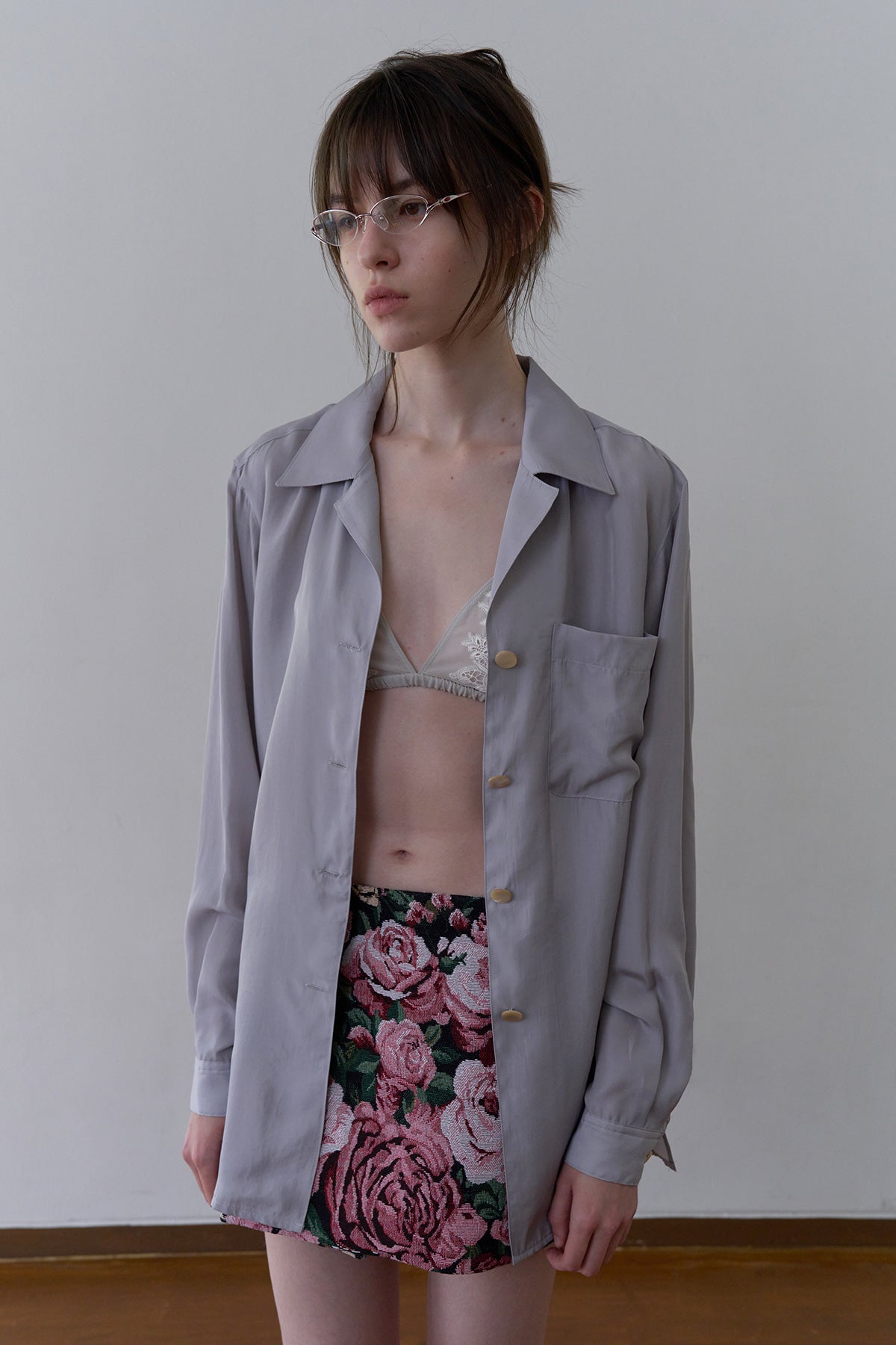 Overdueflair Smooth Tailored Silky Blouse Grey