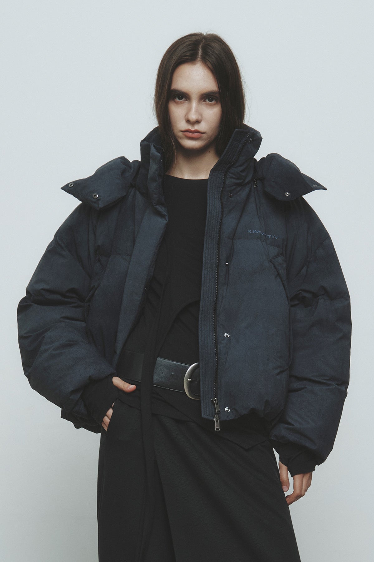 [matinkim] Dying Effect Volume Puffer Down Jumper IN Charcoal