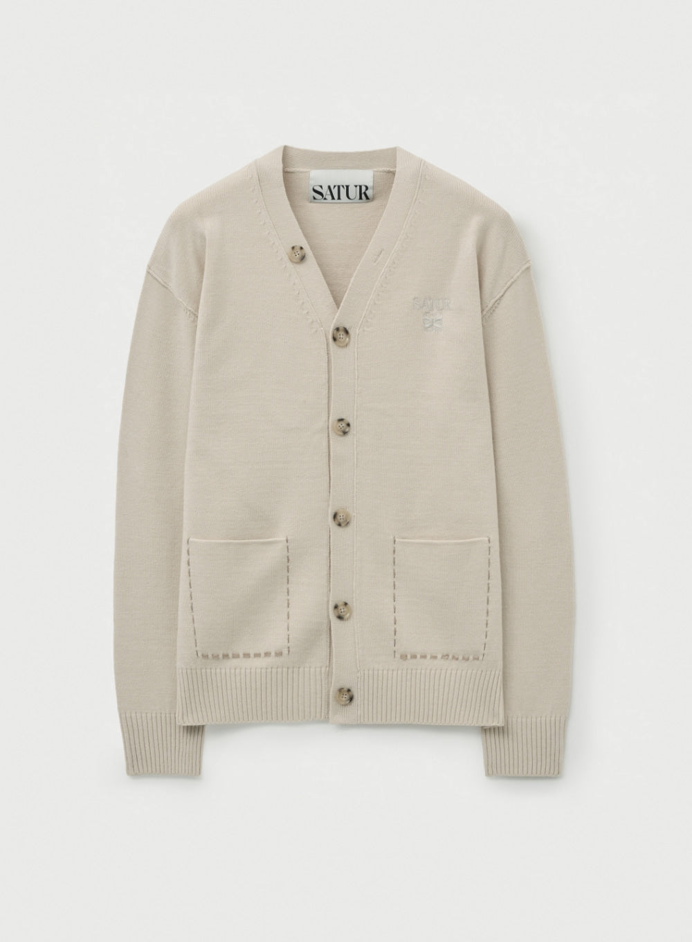 [satur] Outline Basic V-Neck Cardigan - Cream