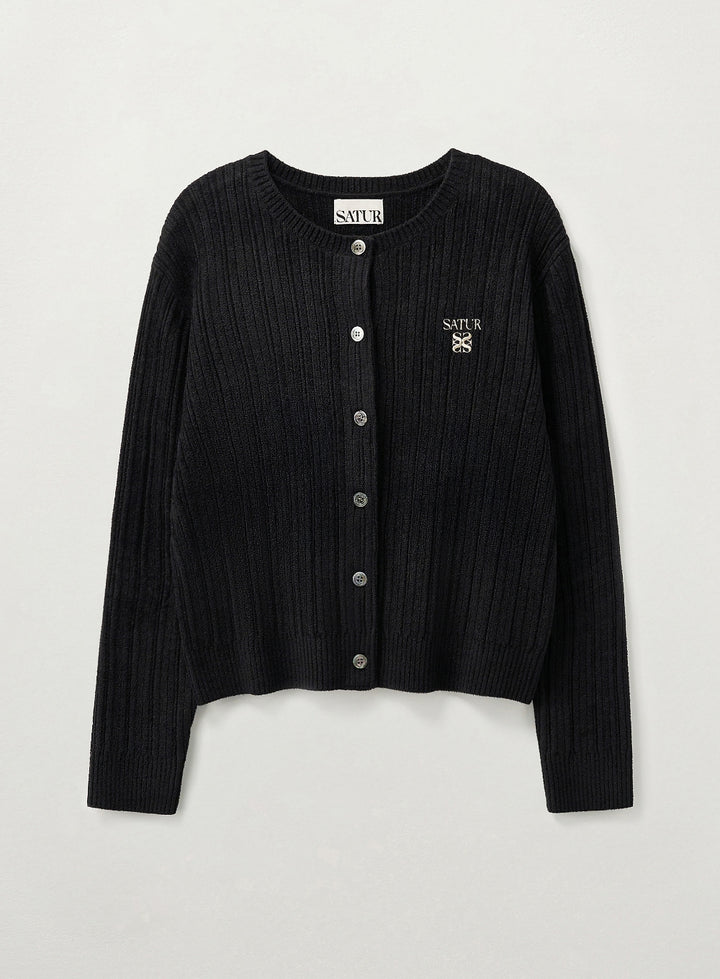 Satur (W) Fleece Crew Neck Cardigan - Black