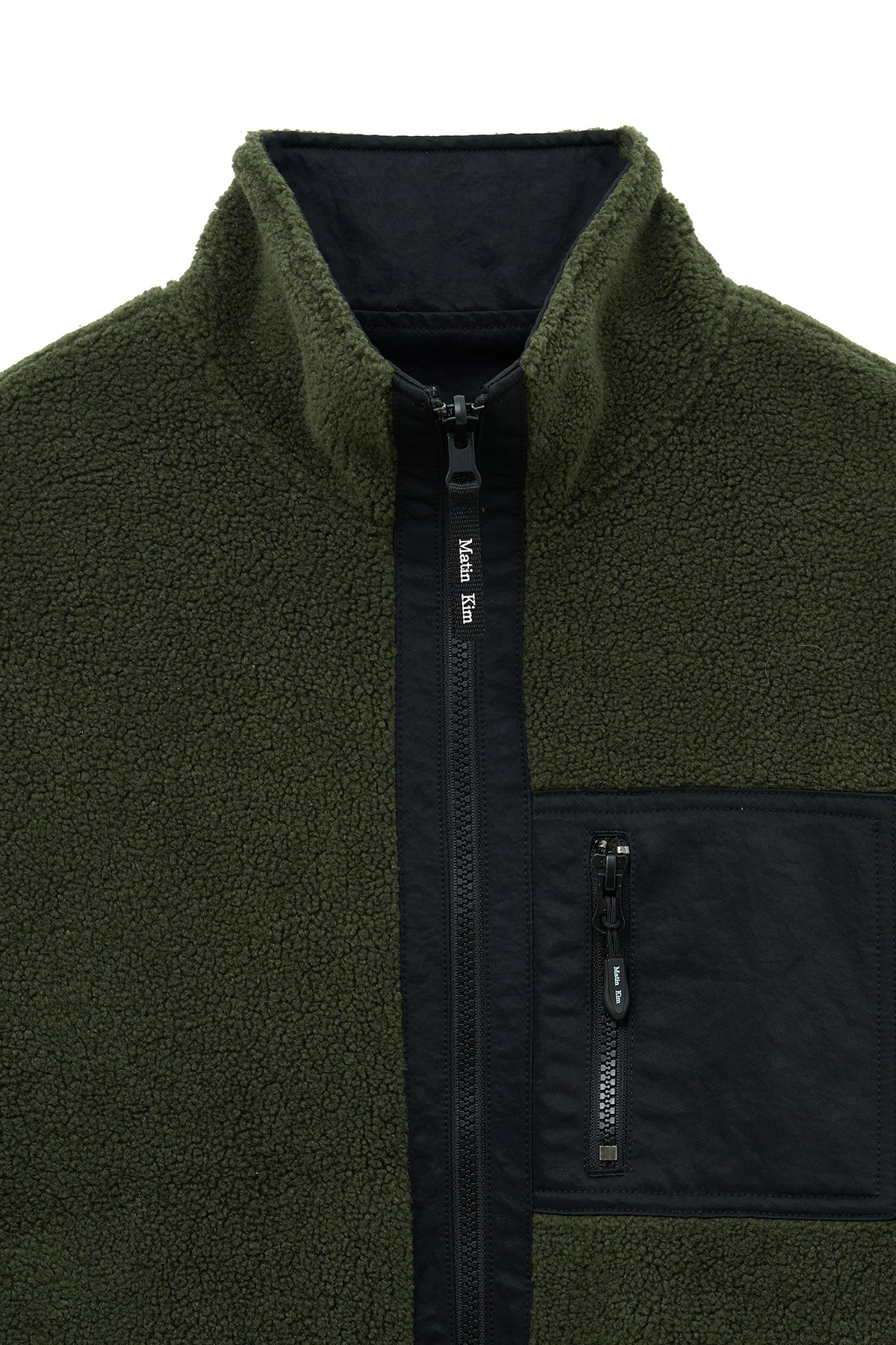 [matinkim] REVERSIBLE SHERPA ZIP UP IN KHAKI