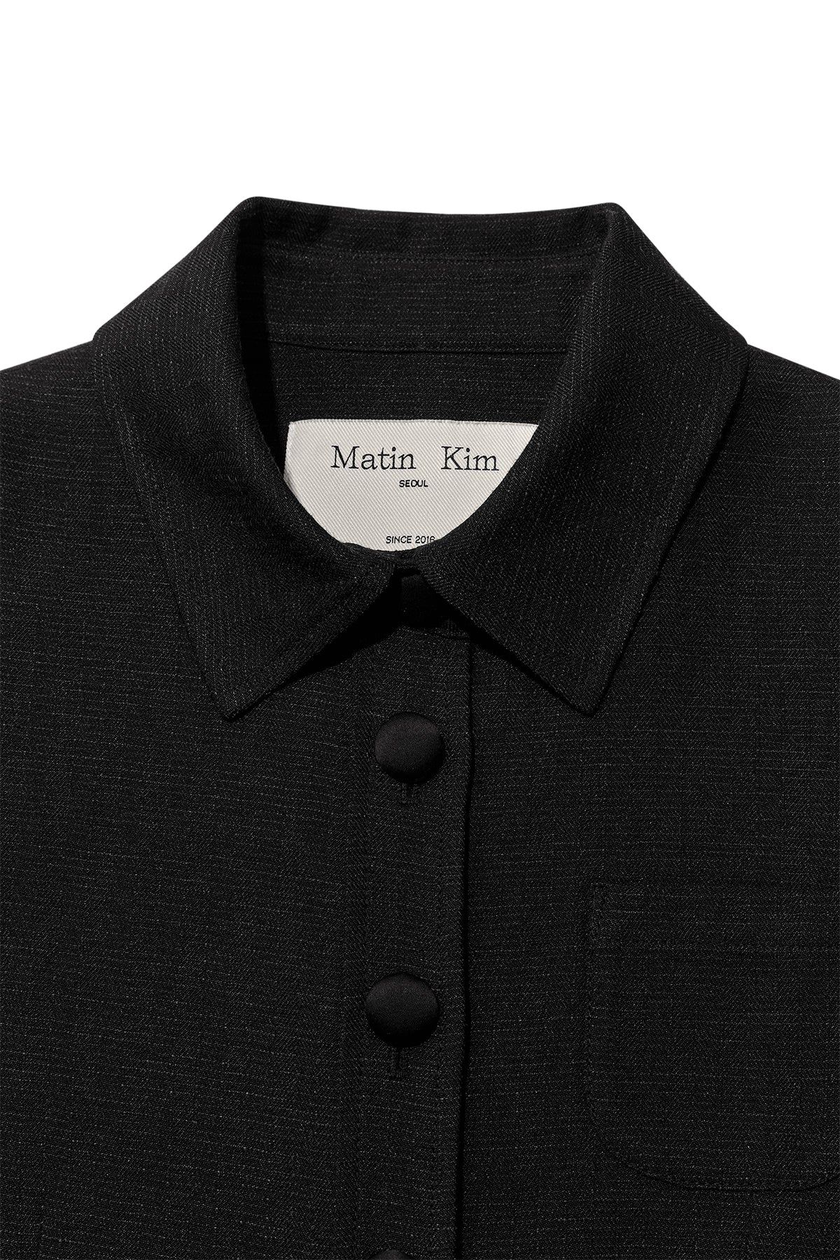 [matinkim] STRIPE HERRINGBONE POCKET CROP JACKET IN BLACK