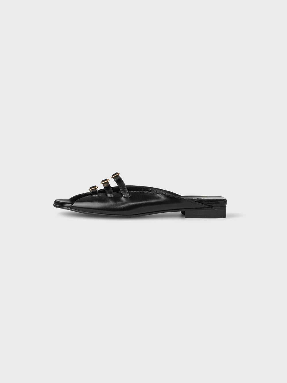 EENK Triple Buckle Square Flats - Black