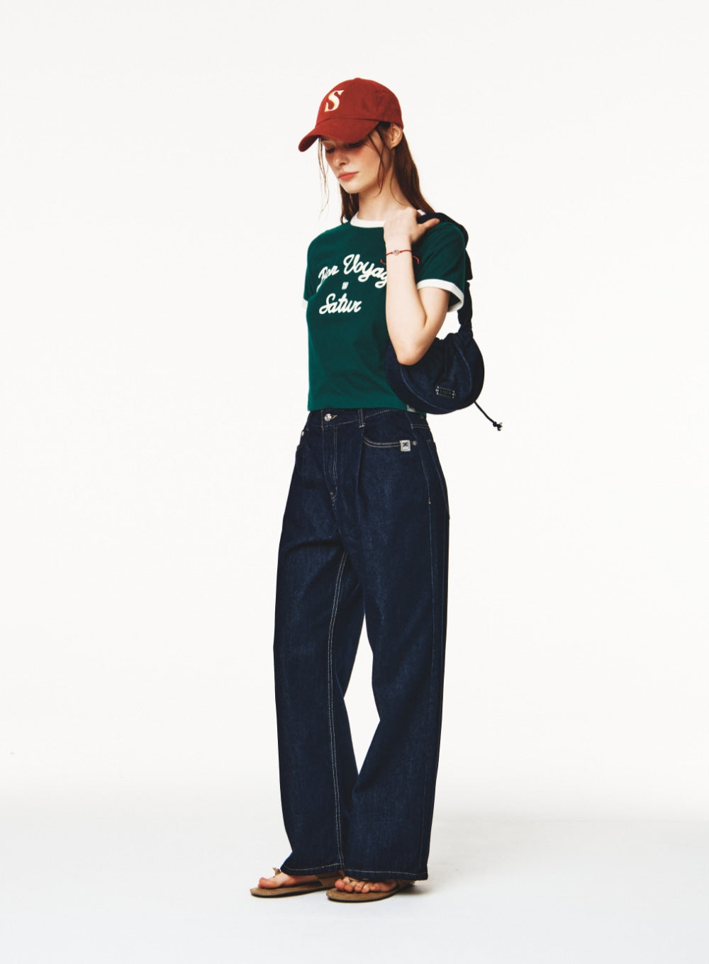 [satur] (W) Bon Voyage Ringer T-Shirt - Deep Green