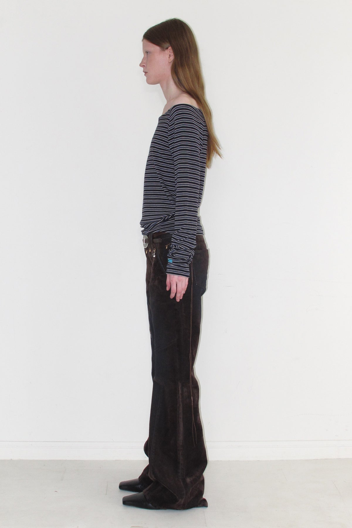 Instantfunk Stripe Off Shoulder Neck Tee - Navy