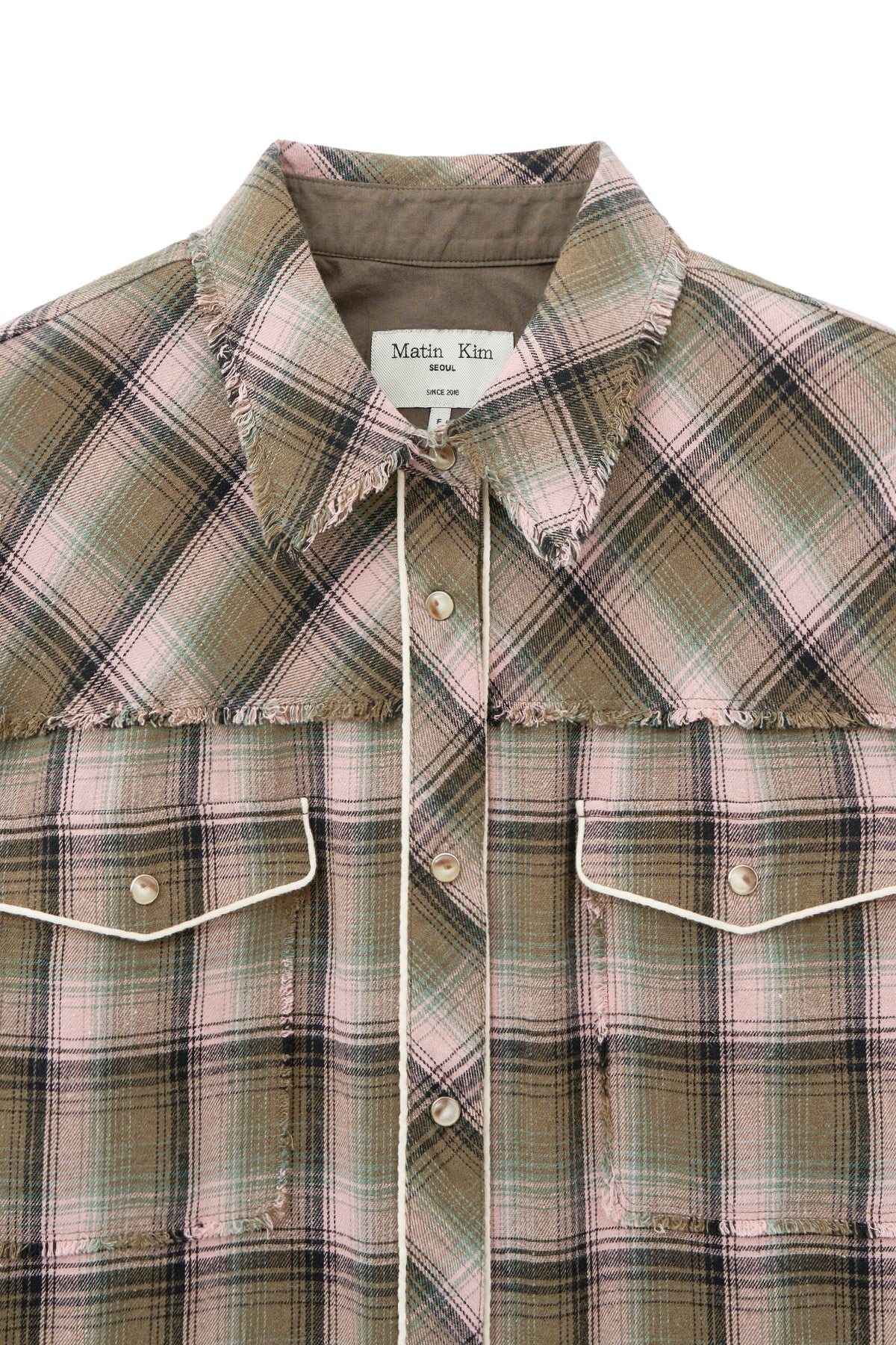 [matinkim] CHECK FLANNEL POCKET SHIRT IN PINK