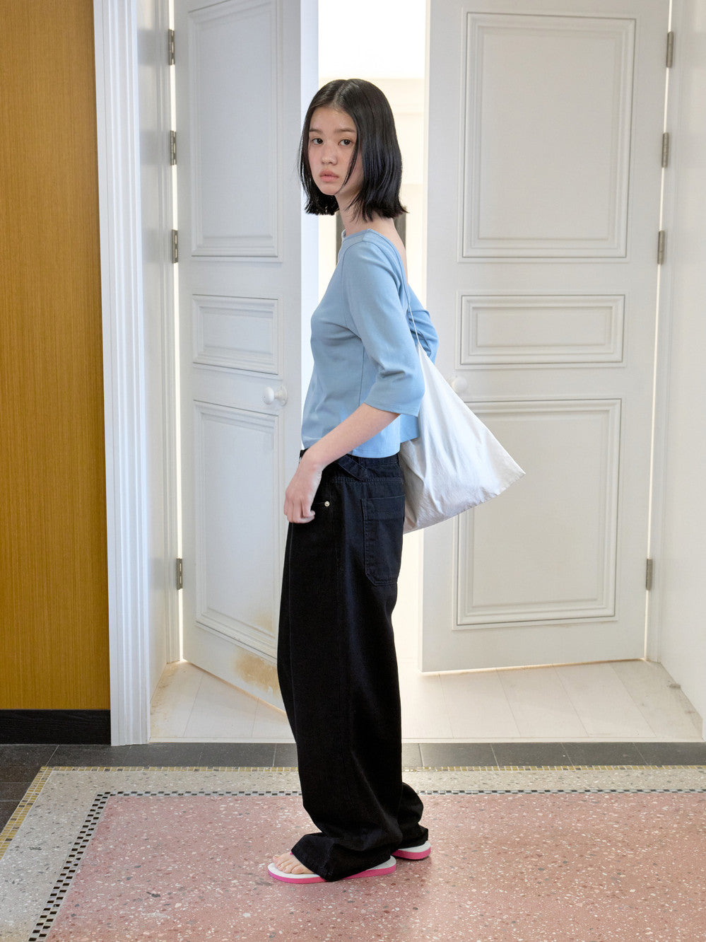 Low Classic Lc Back Scoop 3/4 Tee Vintage Blue
