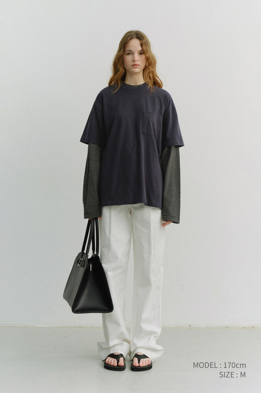 Dunst Unisex Layered Set-Up T-Shirt Navy Black Stripe