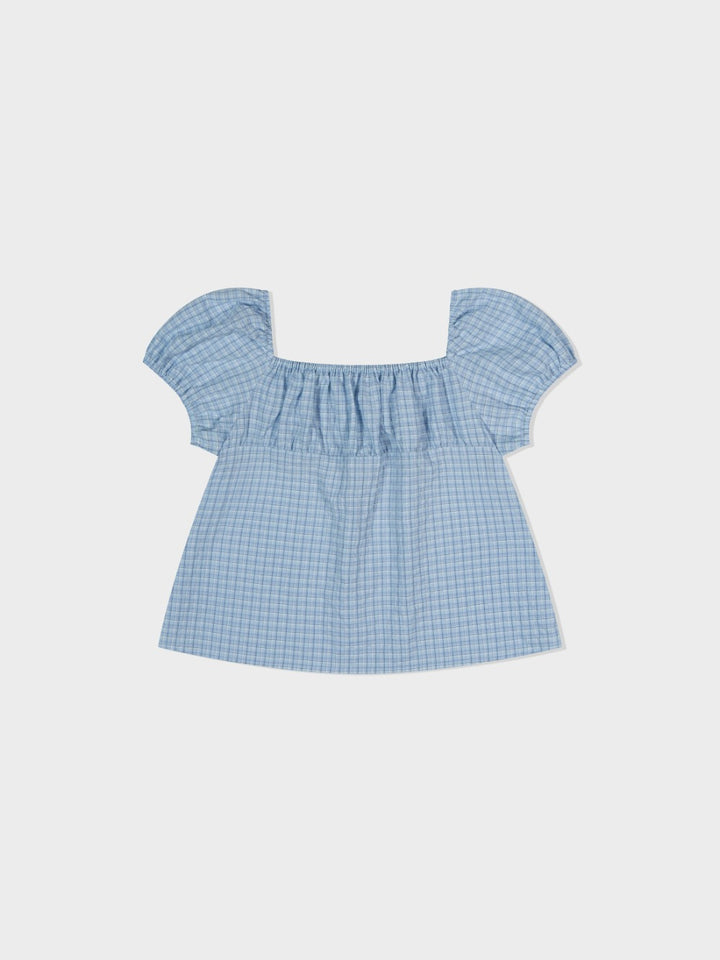 Low Classic Shirring Cotton Top Blue Check
