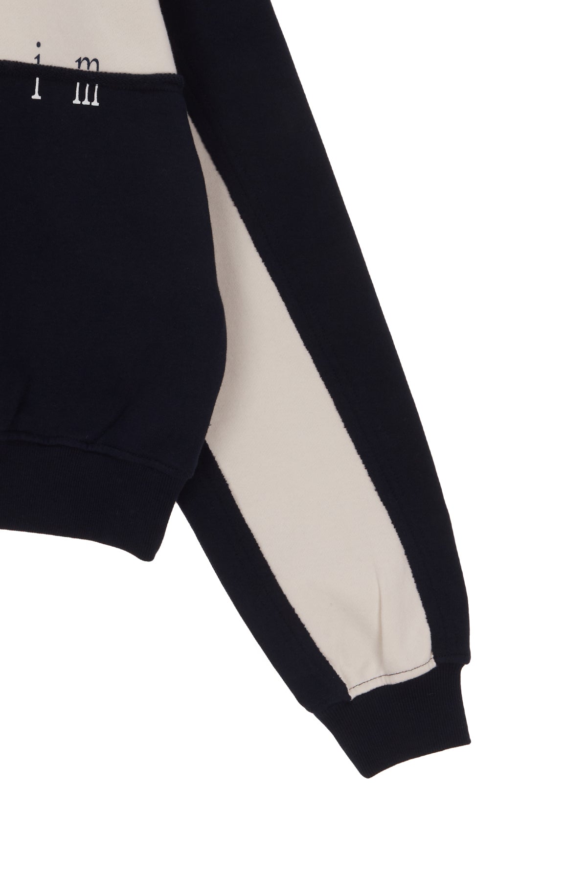 [matinkim] CUTTED LOGO HALF ZIP SWEATSHIRT IN NAVY