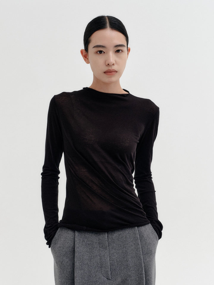 EENK Asymmetrical Twist Long-Sleeve T-shirt - Black