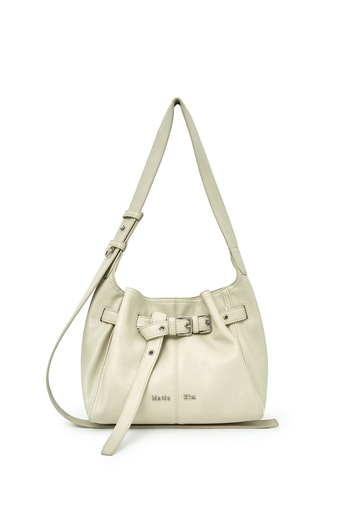 matinkim BELTED VOLUNN SMALL BUCKET BAG IN IVORY
