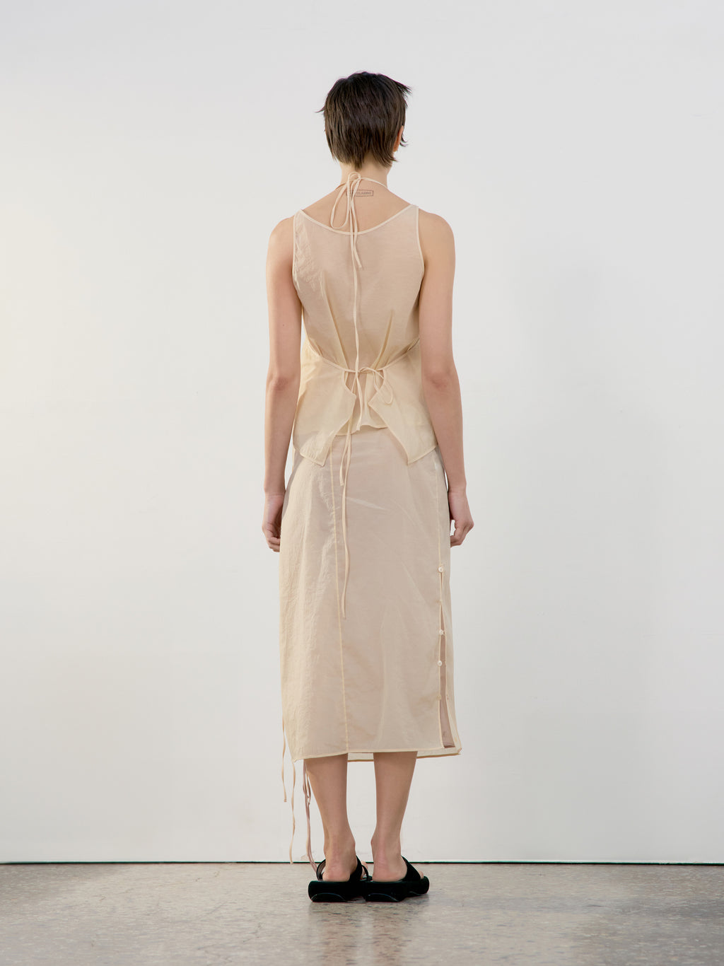 [Low Classic] See-Through Button Loop Skirt_Beige