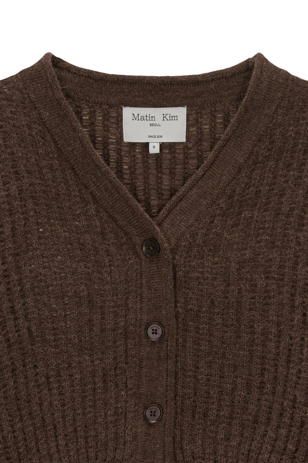 [matinkim] HAIRY CROCHET CROP CARDIGAN FOR WOMEN IN BROWN