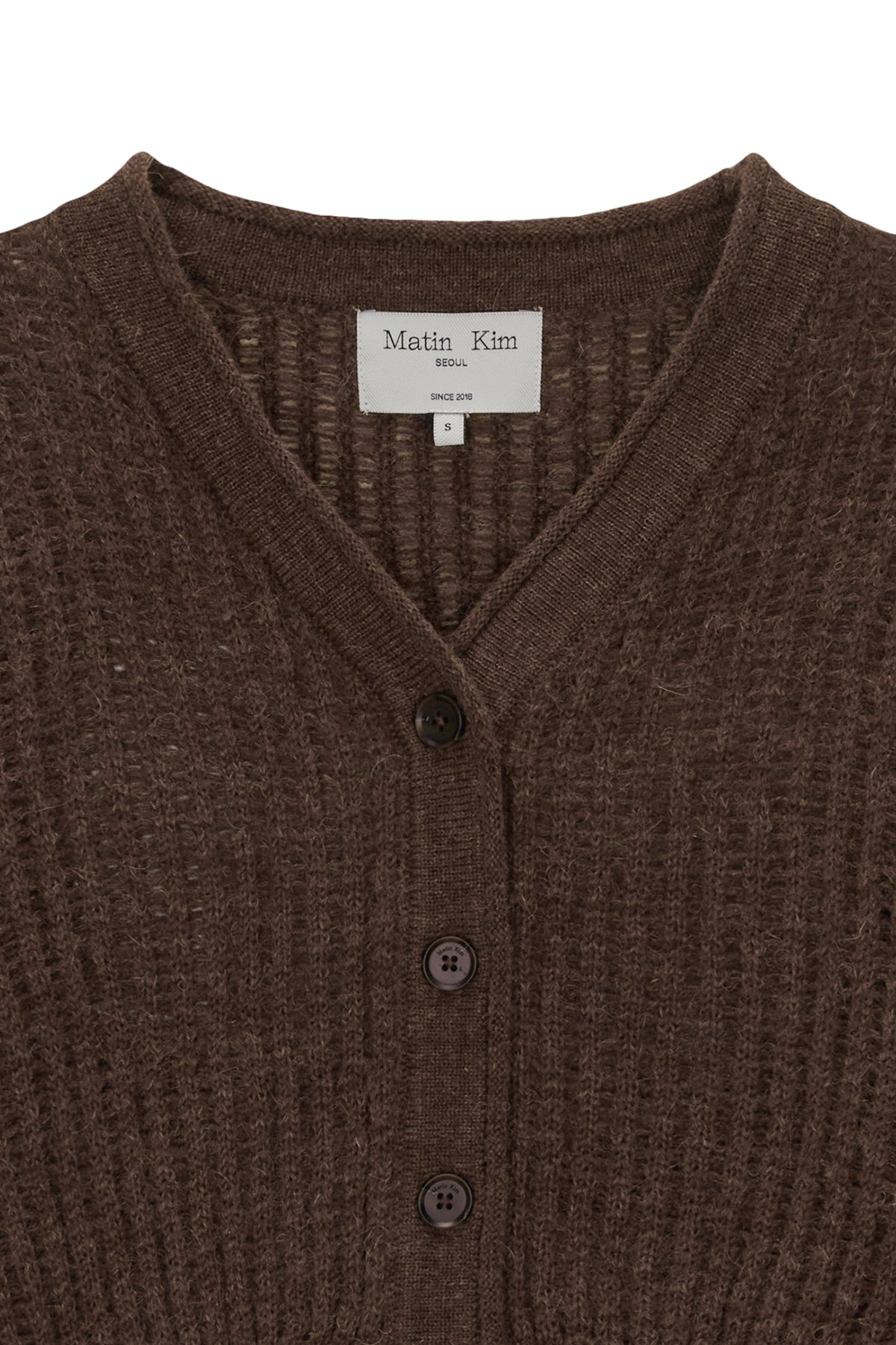 [matinkim] HAIRY CROCHET CROP CARDIGAN FOR WOMEN IN BROWN