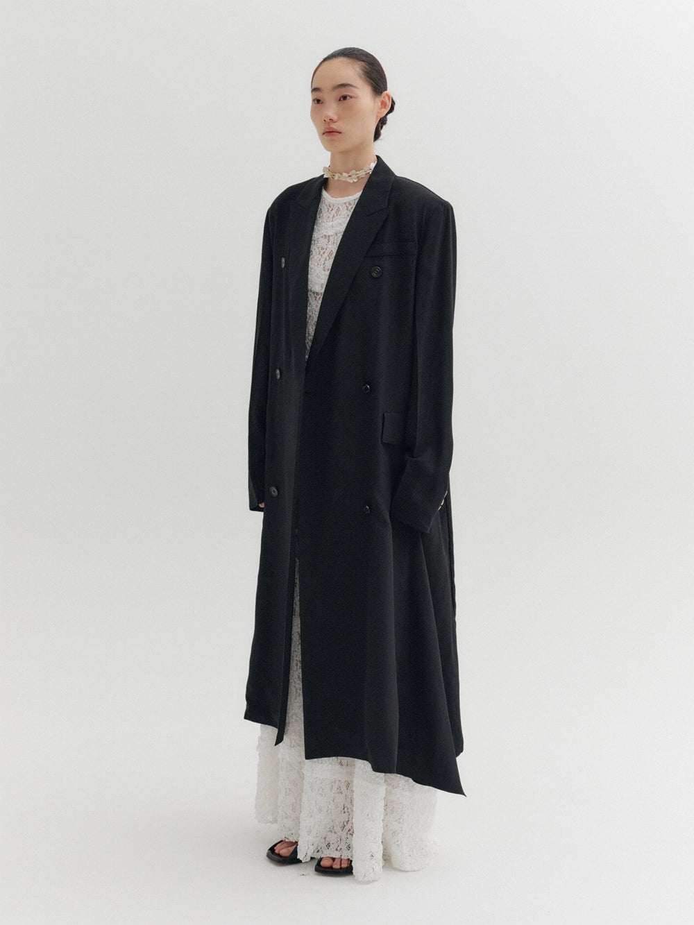 EENK Classic Lapel Long Coat - Black