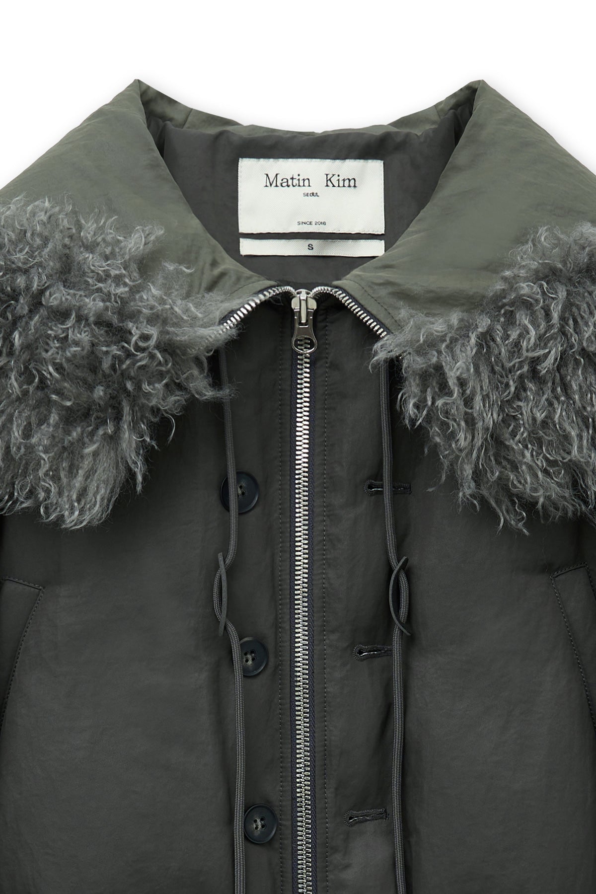 [matinkim] FUR HOODY BOMBER DOWN JUMPER IN DARK GREY