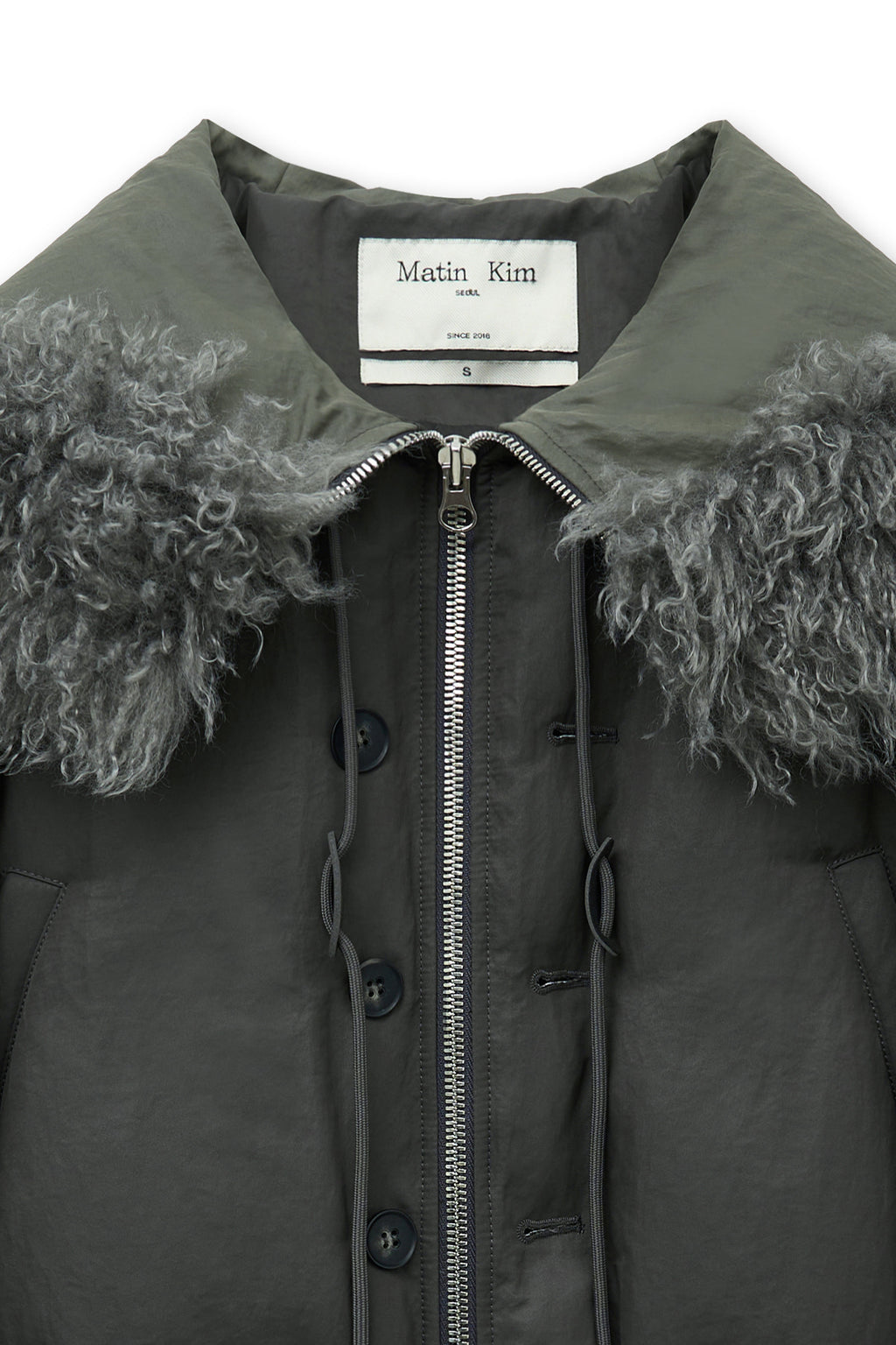 Matinkim Fur Hoody Bomber Down Jumper IN Dark Grey