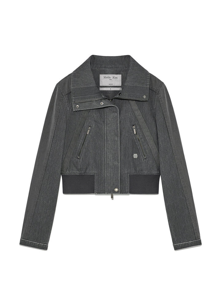 Matinkim Color Mixed Slim Bomber Jumper IN Charcoal