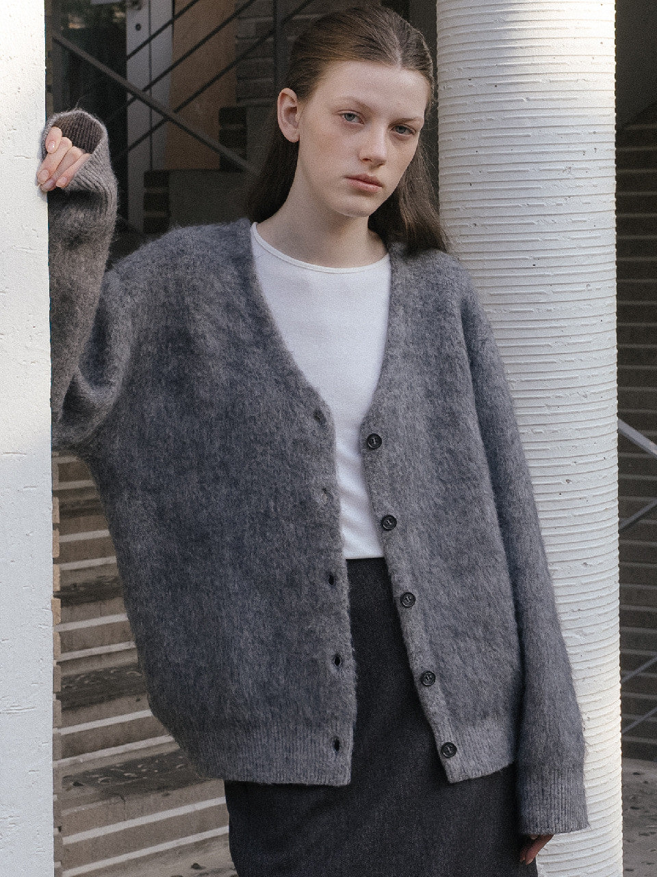 Tillidie Wool blend hairy cardigan Charcoal