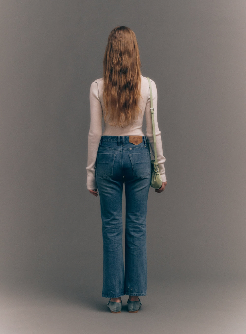 [satur] (W) Washed Straight Denim Pants - Blue