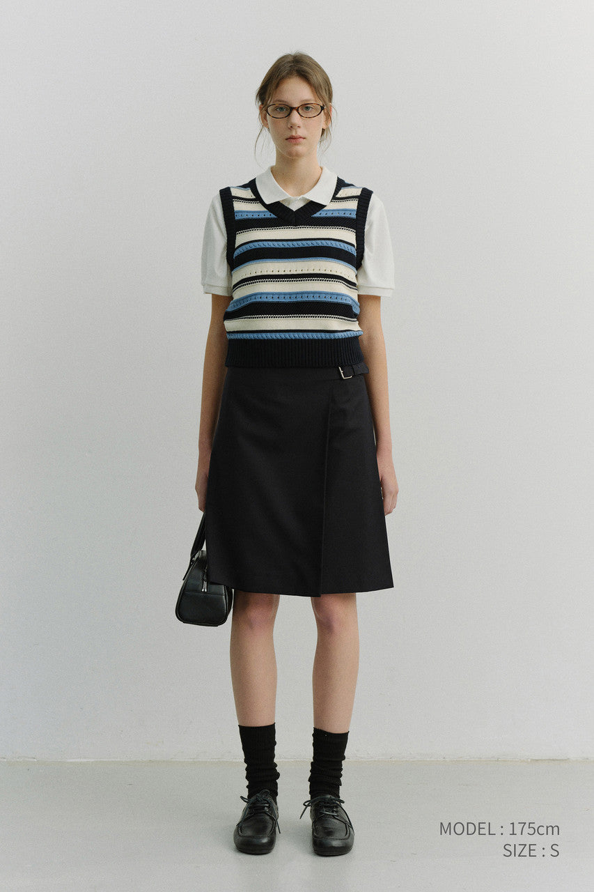 Dunst Unisex Crafted Striped Knit Vest Navy Cream