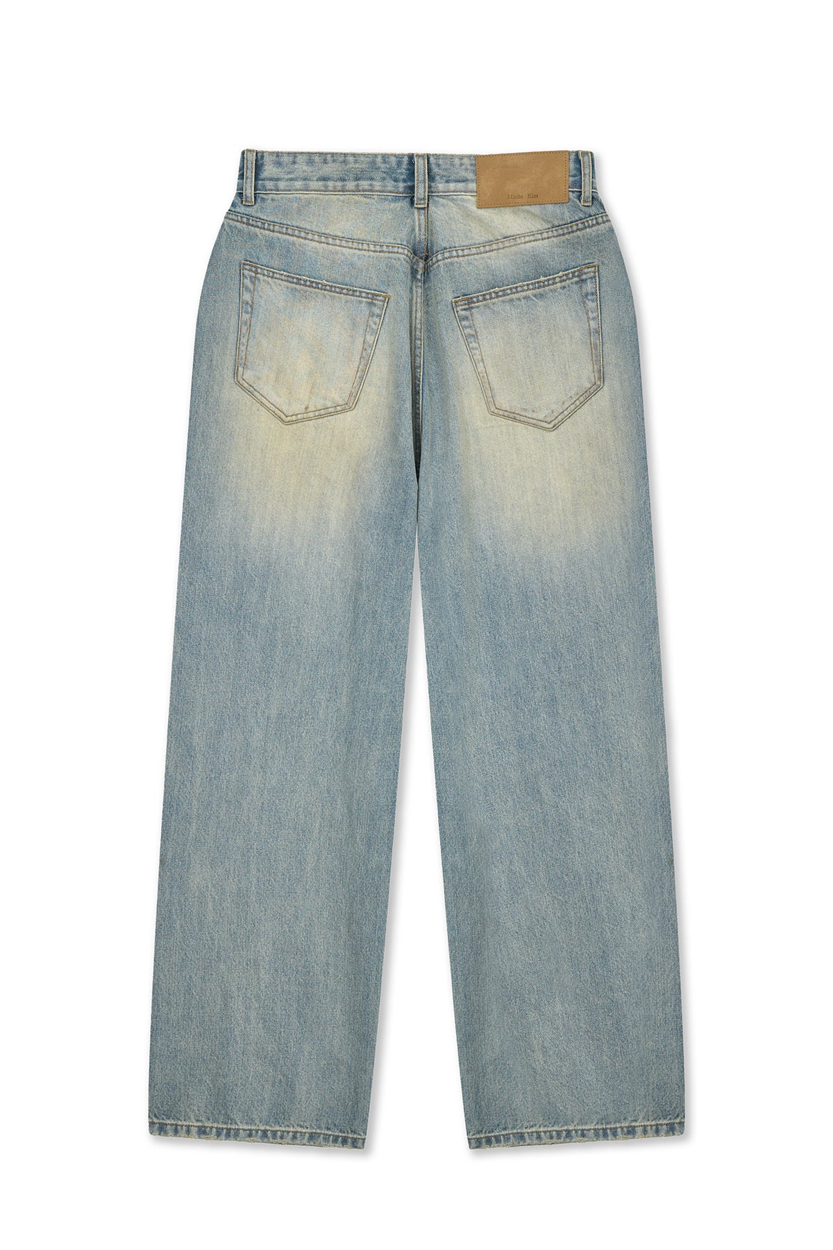 [matinkim] VINTAGE DIRTY WASHED DENIM PANTS IN LIGHT BLUE