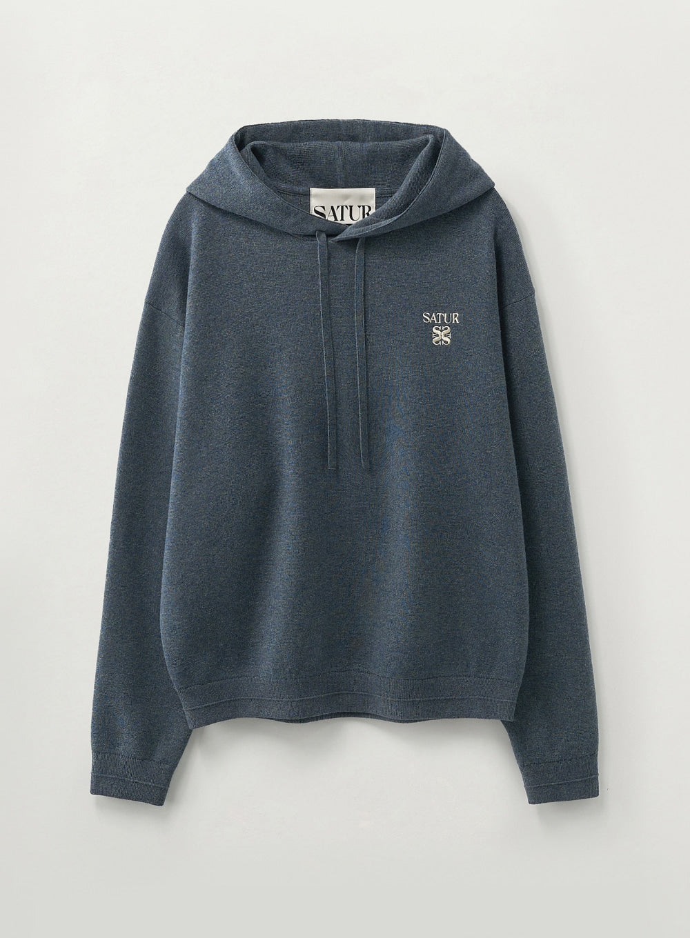 [satur] Classic Semi Loose Fit Knit Hoodie - Blue