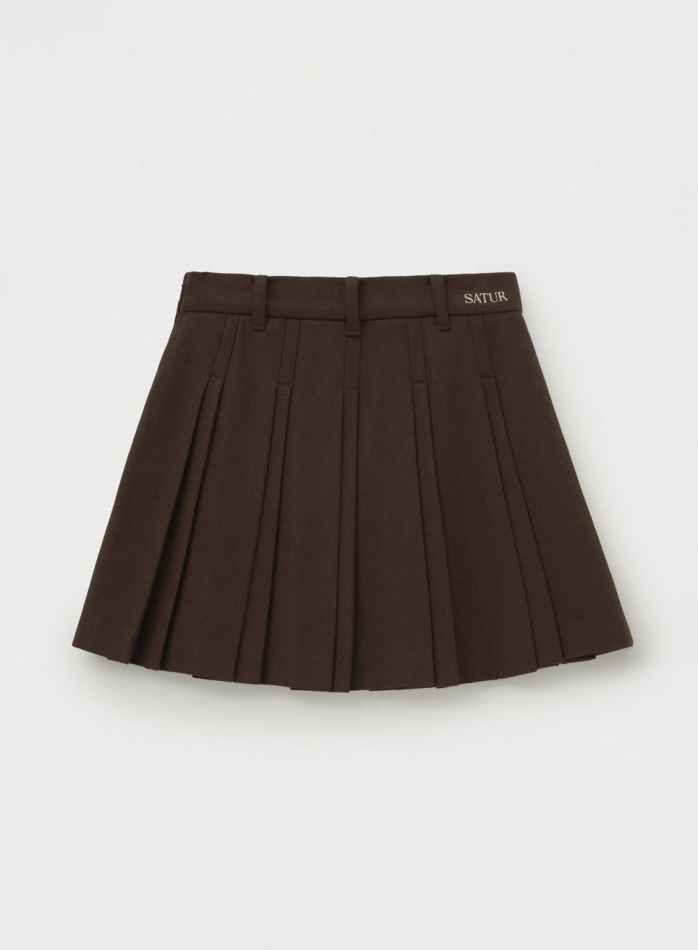 [satur] (W) Wool Blend Pleats Mini Skirt - Dark Brown
