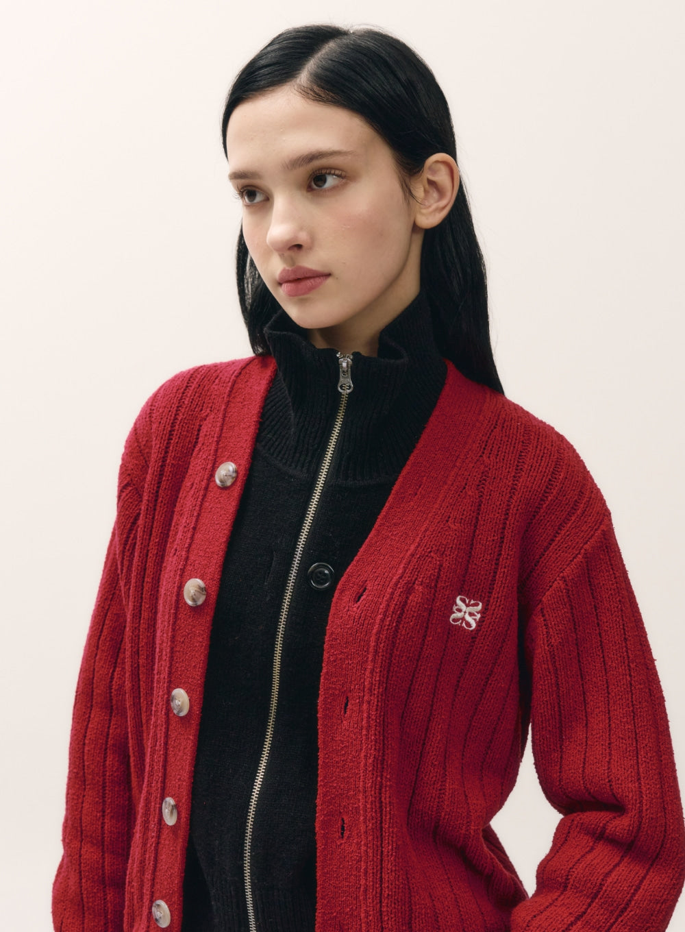 (W) Faro Over Size Boucle Cardigan - Burgundy Red