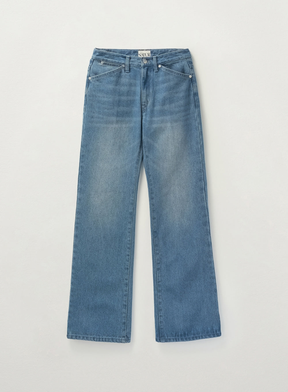 [satur] (W) Washed Straight Denim Pants - Blue