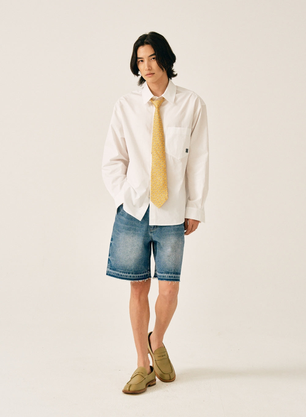 [satur] Micro Destroyed Denim Shorts - Mid blue