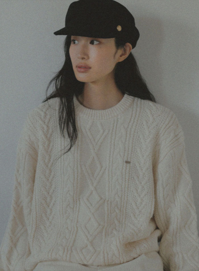 Mango Maniplease Doll Cable Knit Cream
