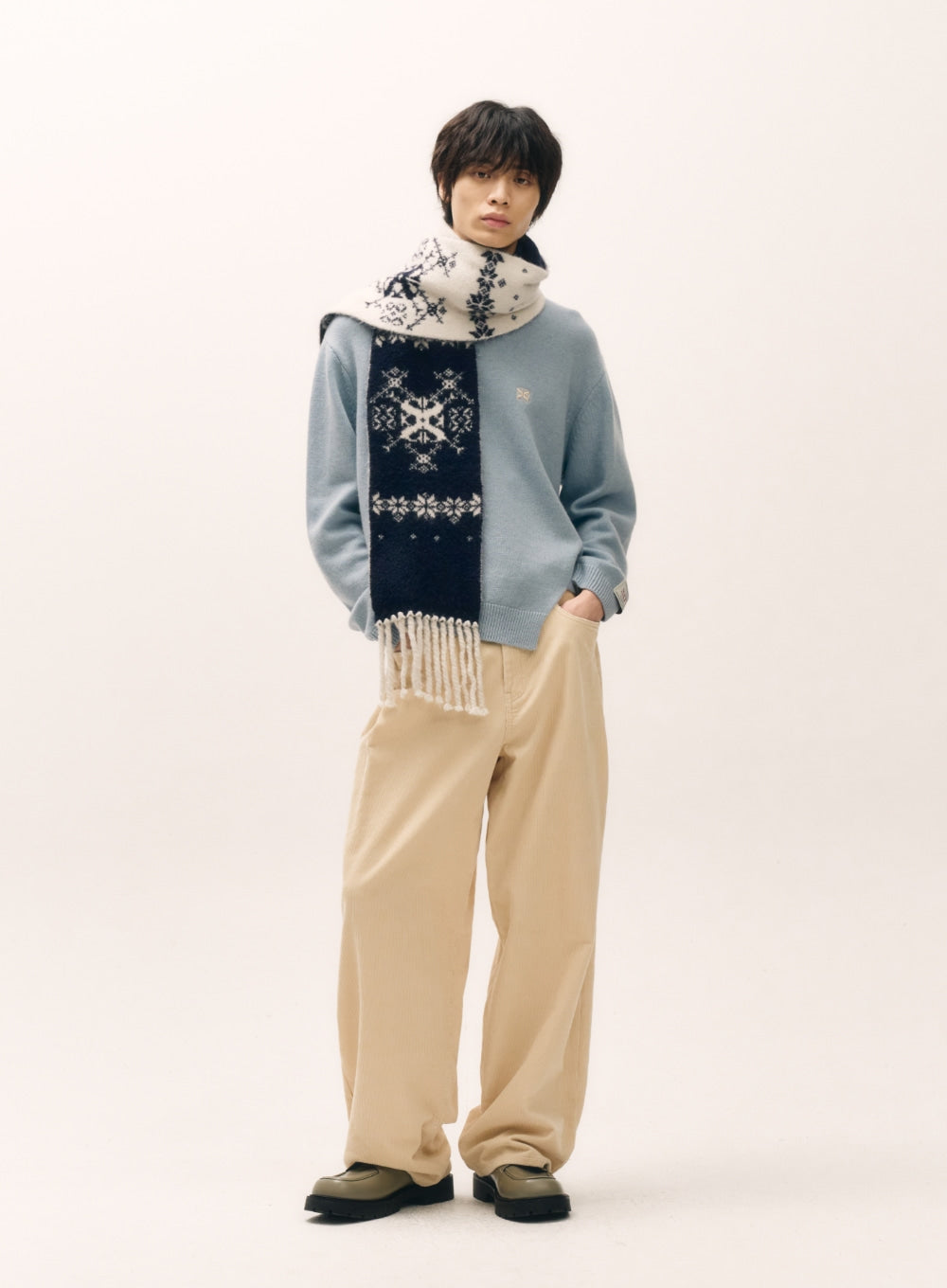 [satur] Nordic Intarsia Knit Muffler - Ivory