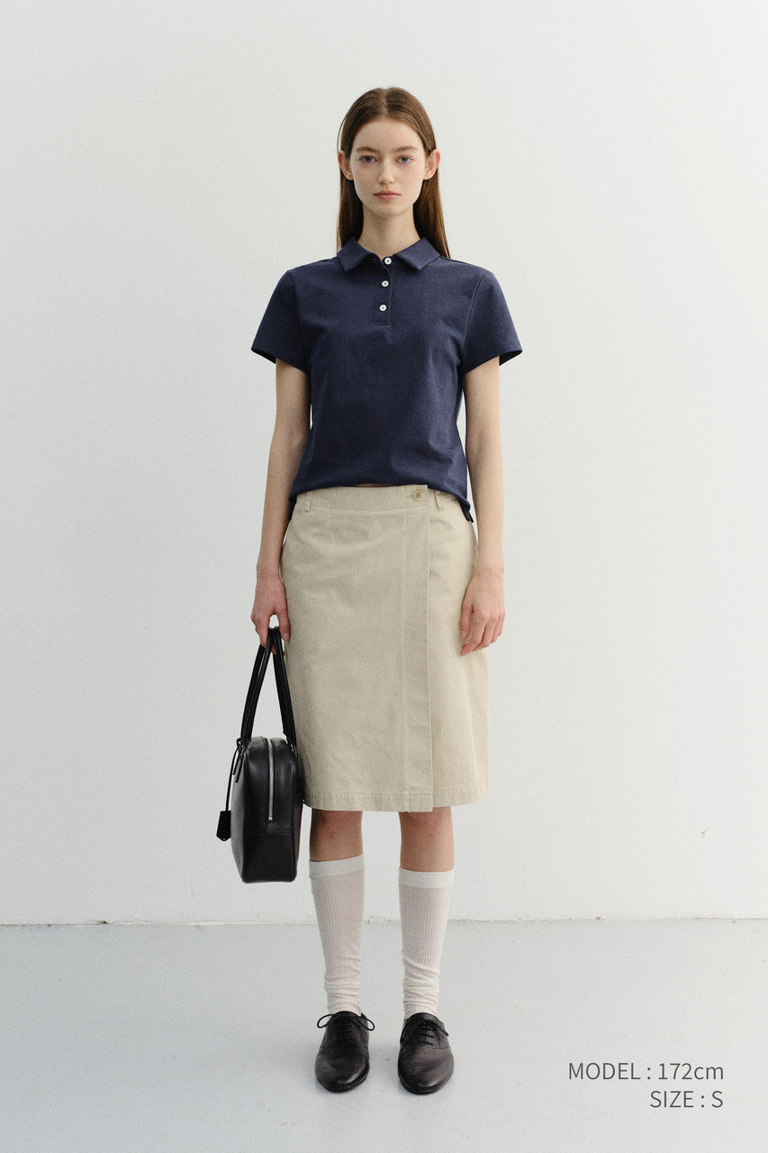 Dunst Cropped Slim Collared T-Shirt Navy