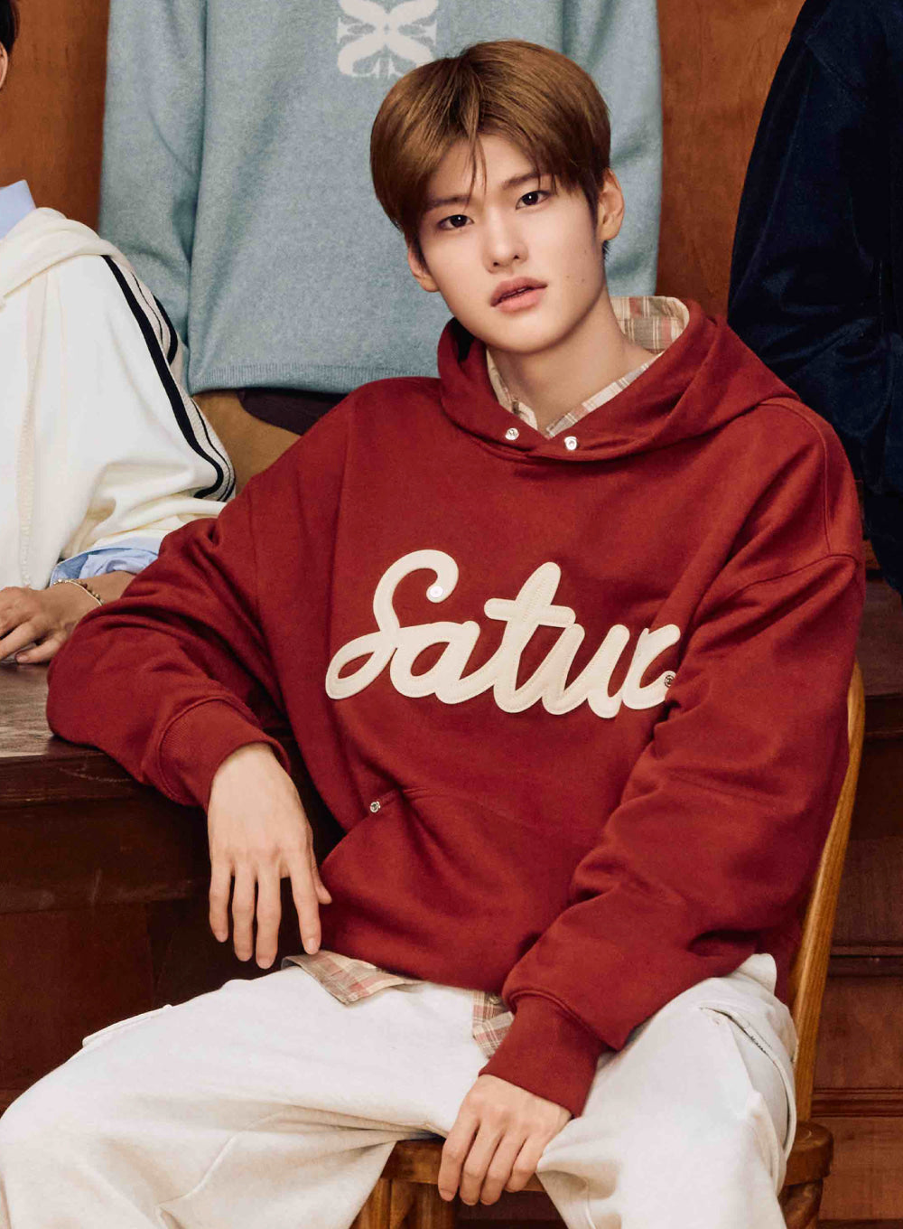 [satur] Lugo Applique Rivet Hoodie - Burgundy