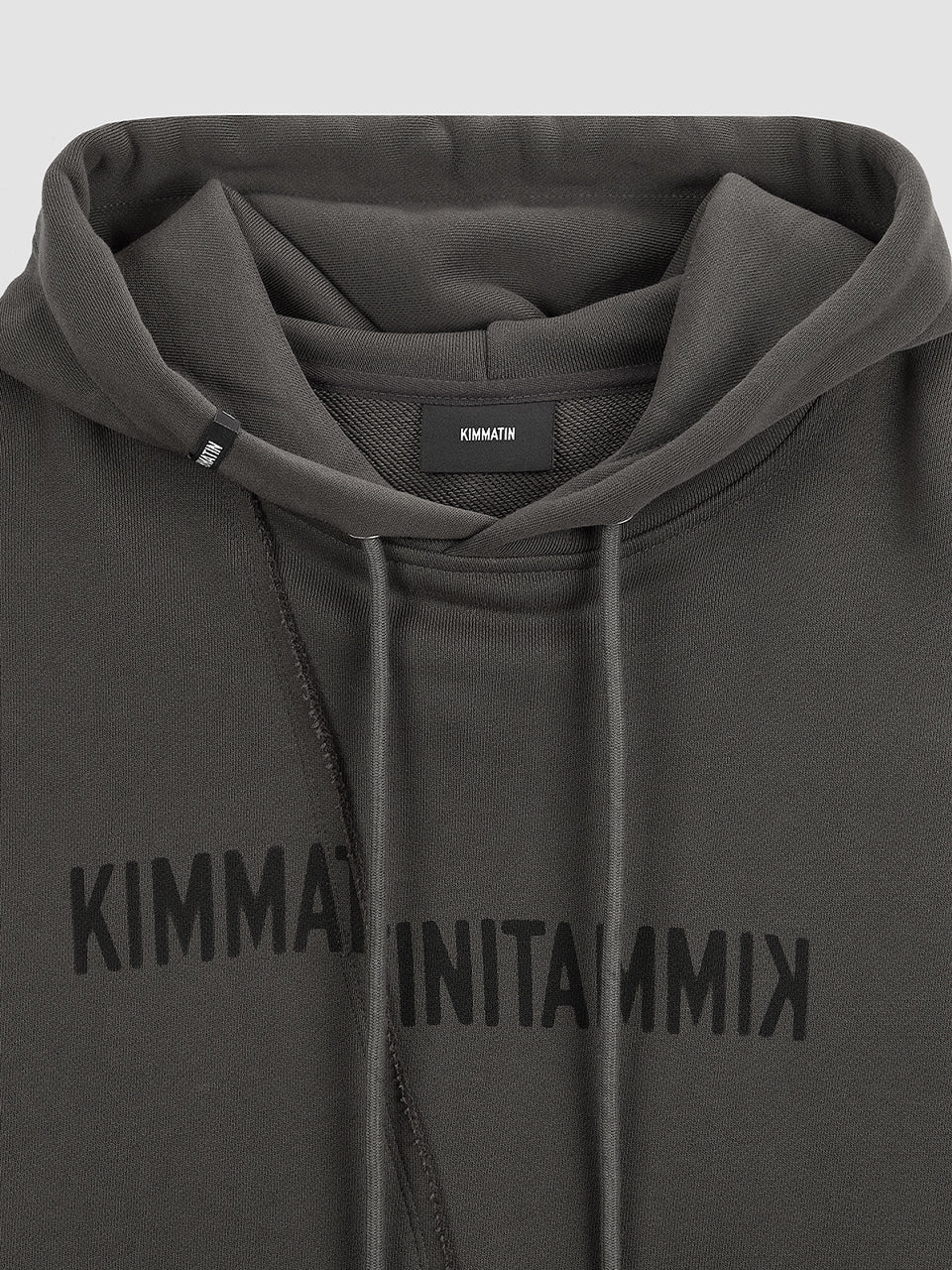 [matinkim] Blurred Logo Raw Cut Oversize Hoody IN Charcoal