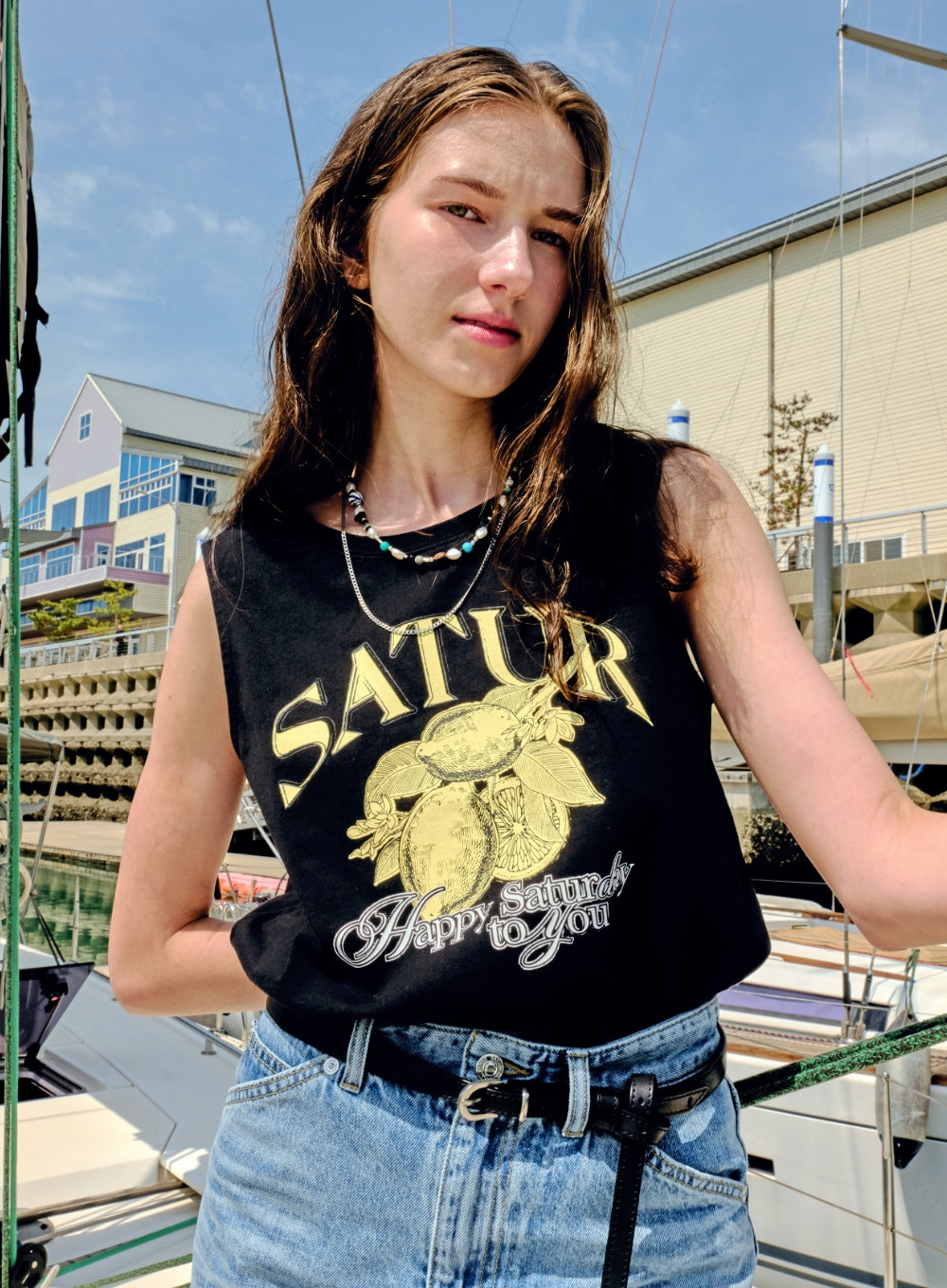 [satur] (W) Citron Summer Graphic Sleeveless - Classic Black