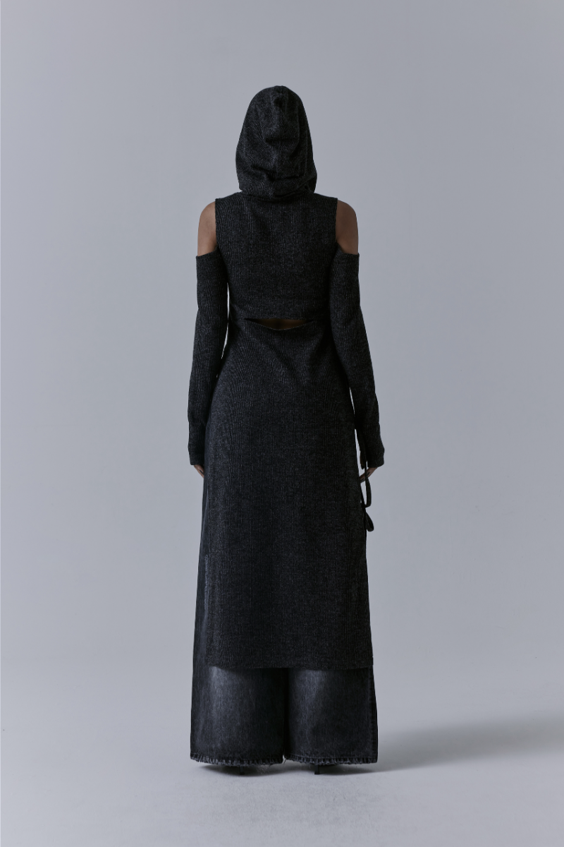 Treemingbird Hooded Cold-shoulder One-piece Charcoal