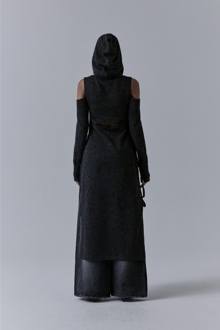 Treemingbird Hooded Cold-shoulder One-piece Charcoal