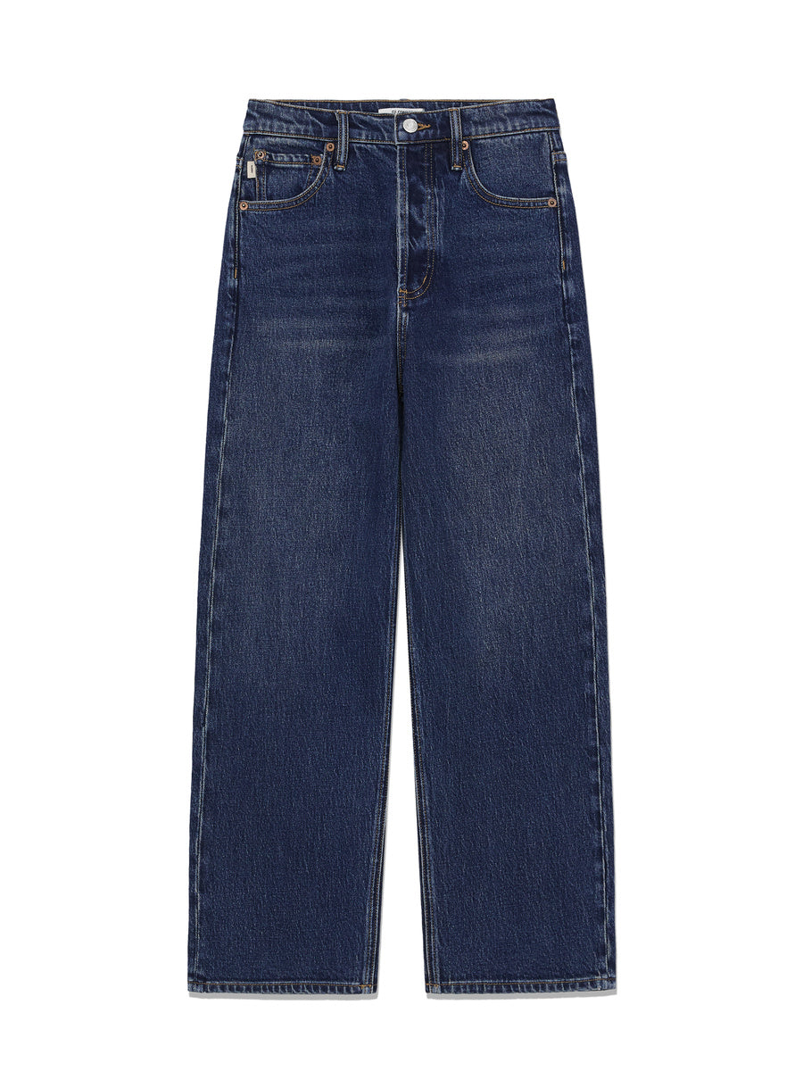 GLOWNY 90s High Rise Wide Leg Jeans (Short) (Deep Blue)