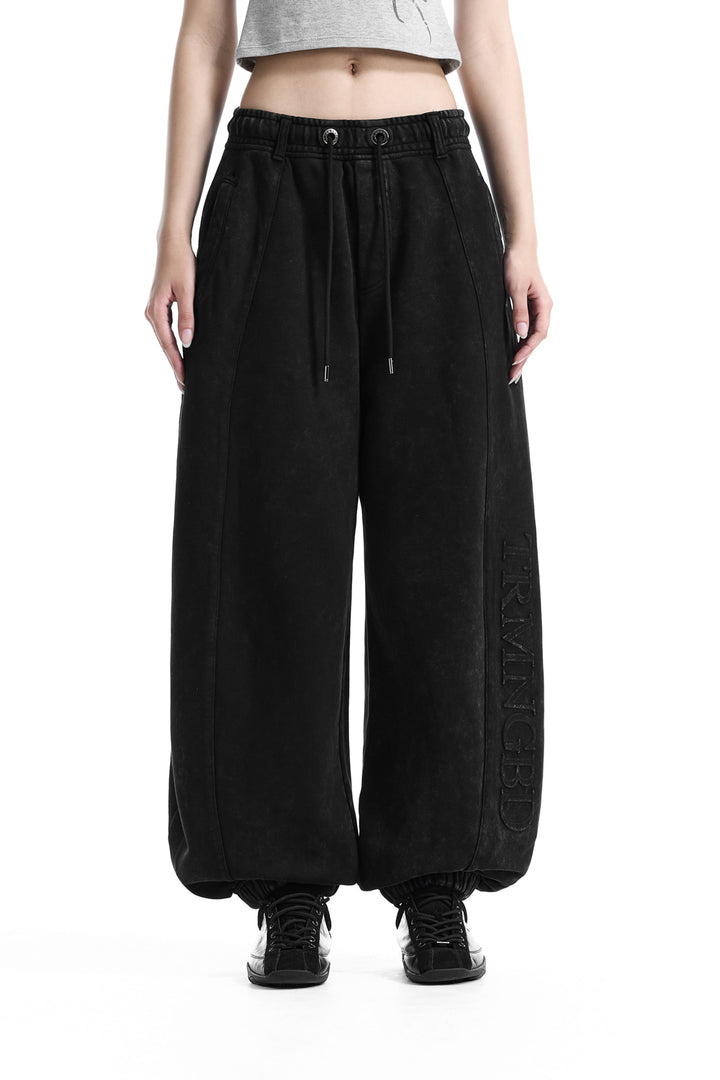 Treemingbird Embossed Logo Set-Up Jogger Sweat Pants Black