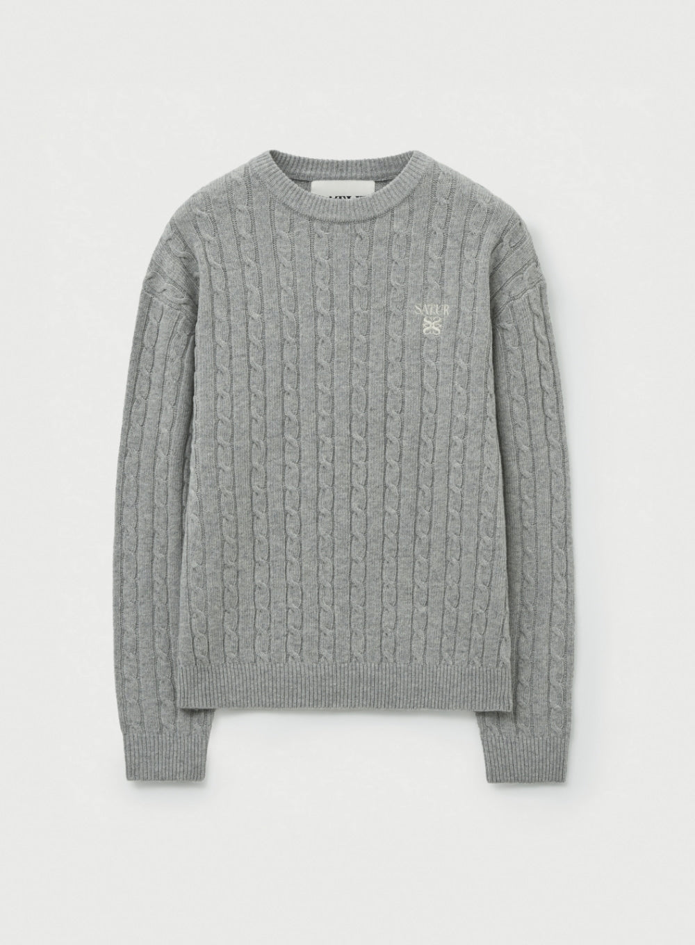 [satur] Basic Cable Crew Neck Knit - Melange Gray