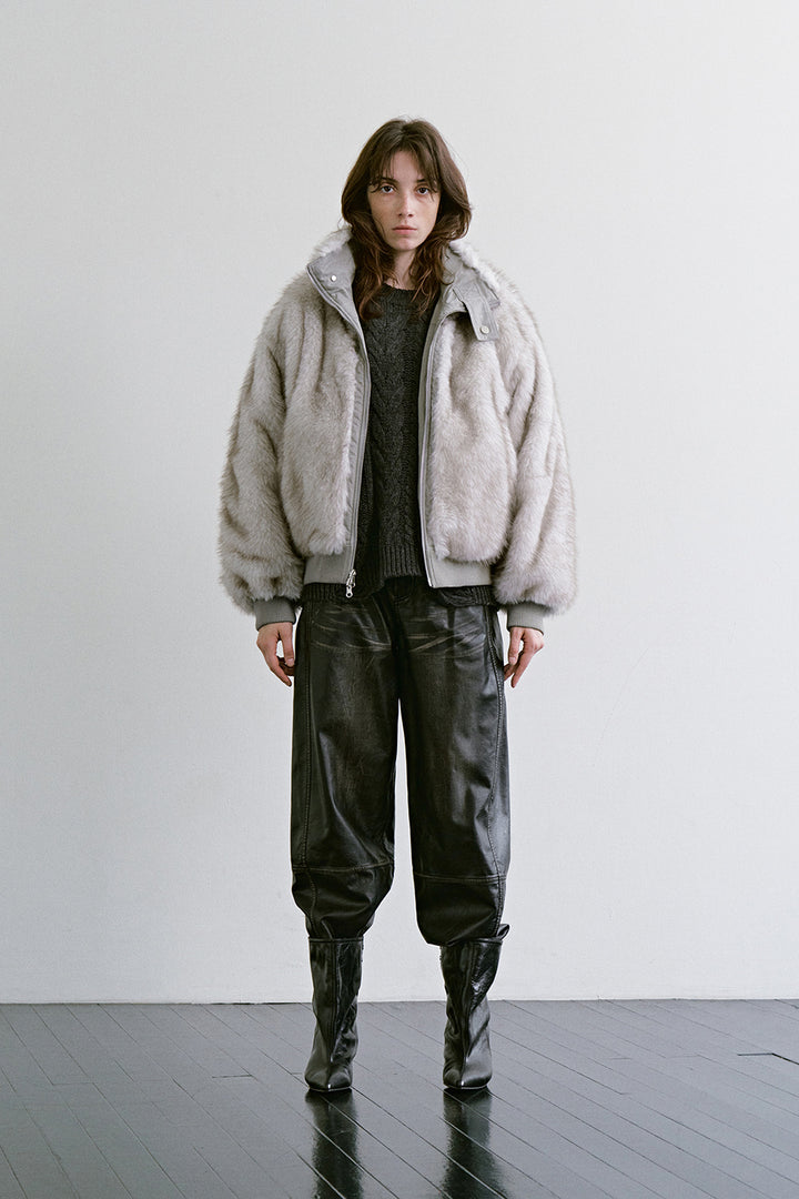 Treemingbird Reversible Fur Bomber Jacket Light Khaki