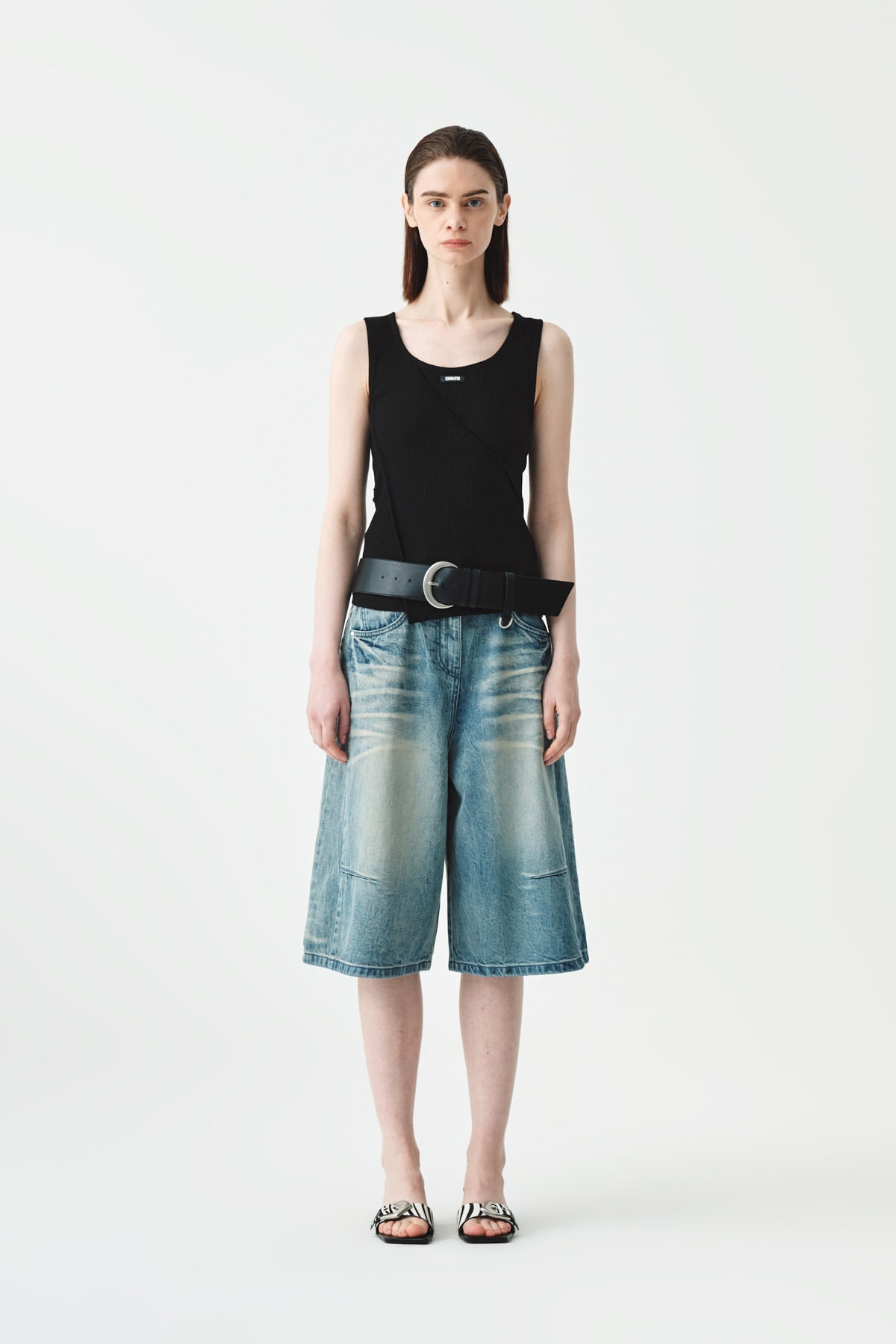 Matinkim Matin Kim Embo Washed Bermuda Denim Pants IN Light Blue