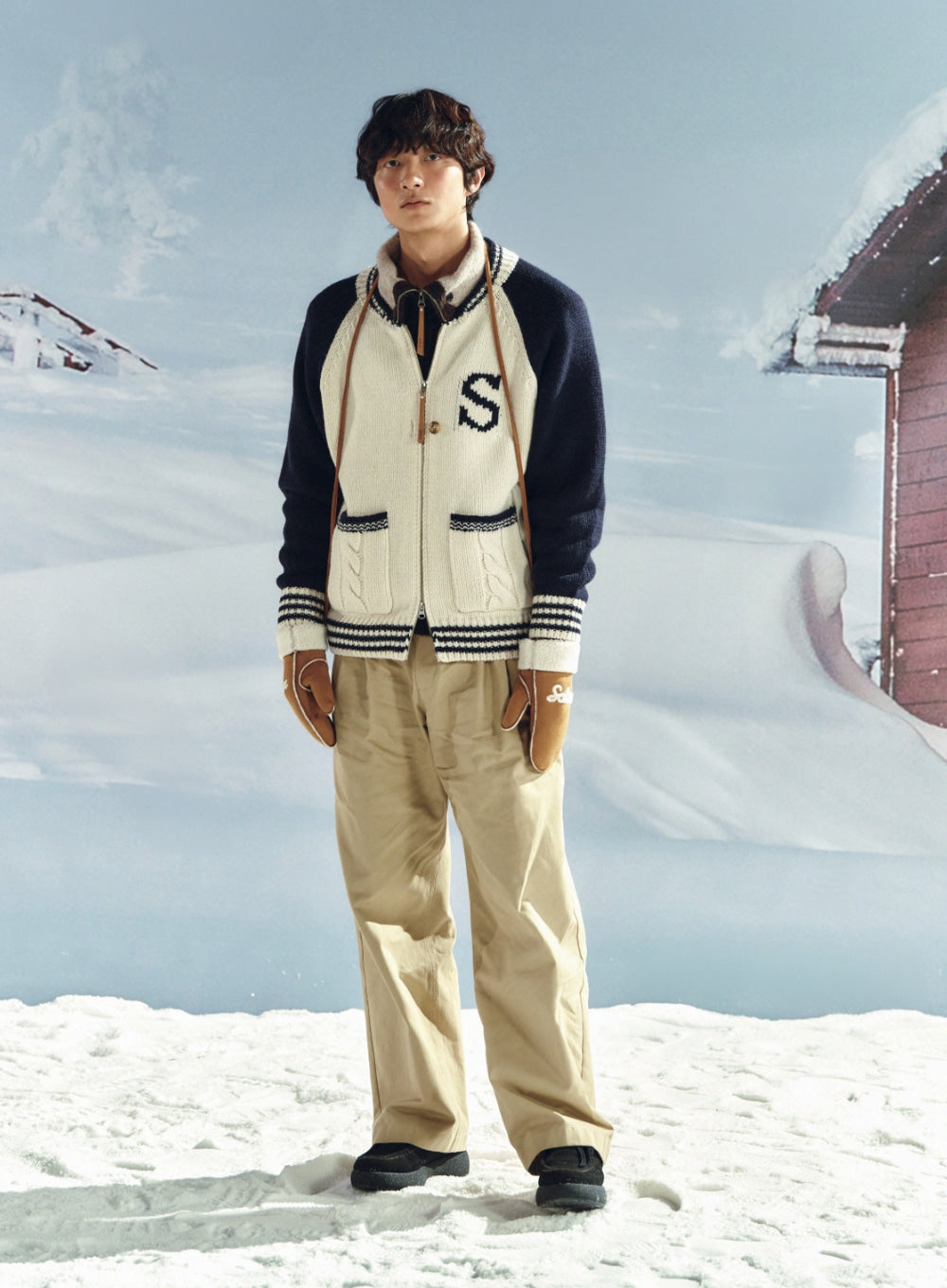 Satur Knit Varsity Jacket - Cream