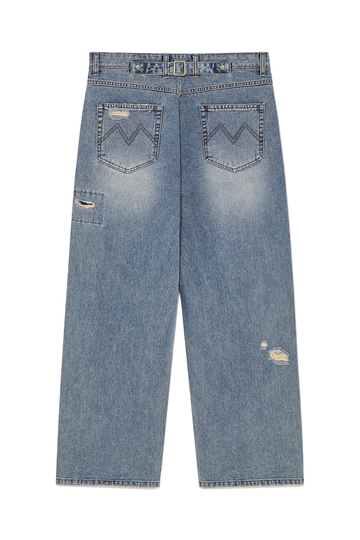 [matinkim] DESTROYED VINTAGE WIDE DENIM PANTS FOR MEN IN LIGHT BLUE