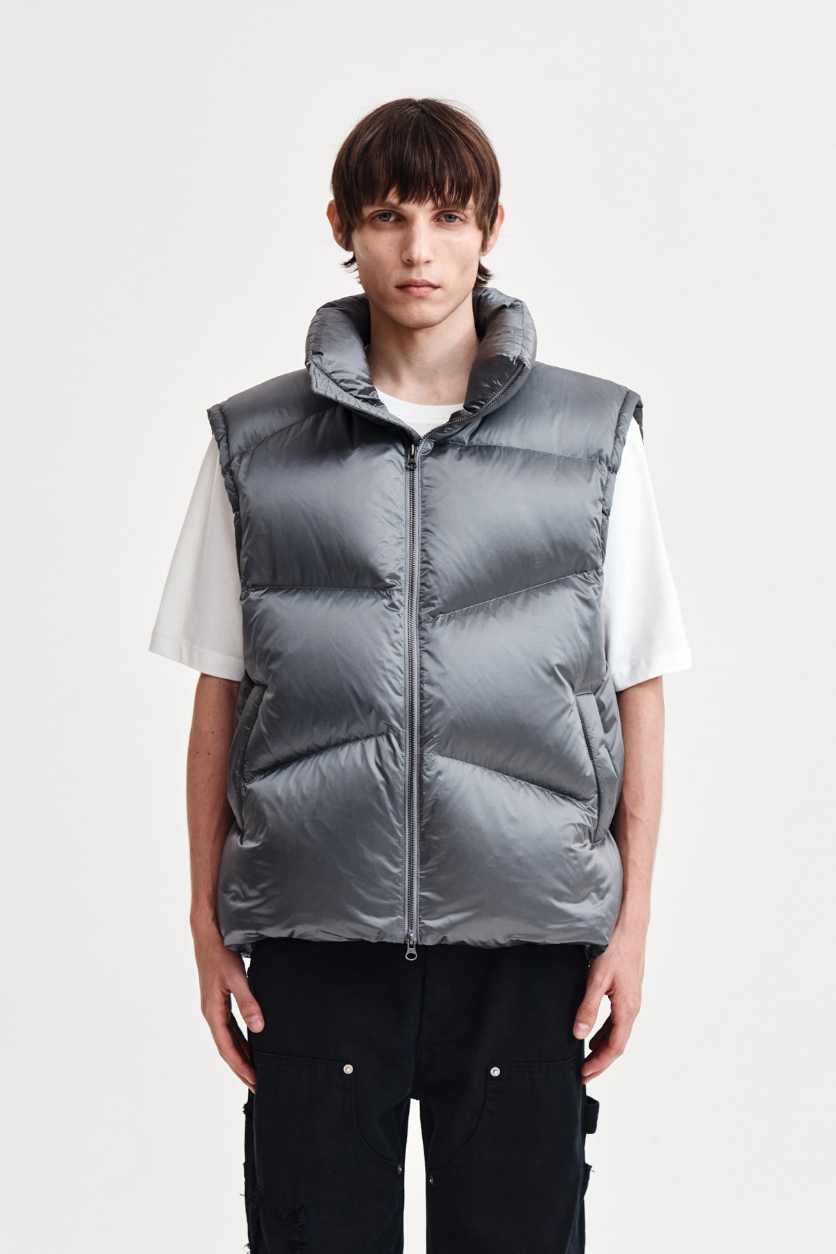 [matinkim] UNBALANCE QUILTED DOWN VEST FOR MEN IN GREY