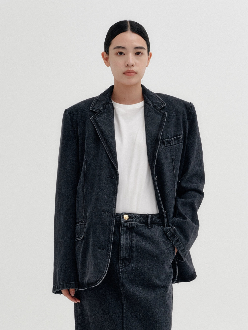 EENK Denim Single Breasted Jacket - Denim Black