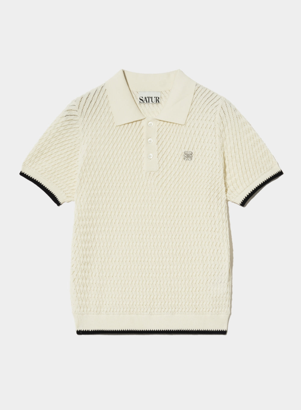 [satur] (W) Diagonal Collar Half Knit - Resort Ivory